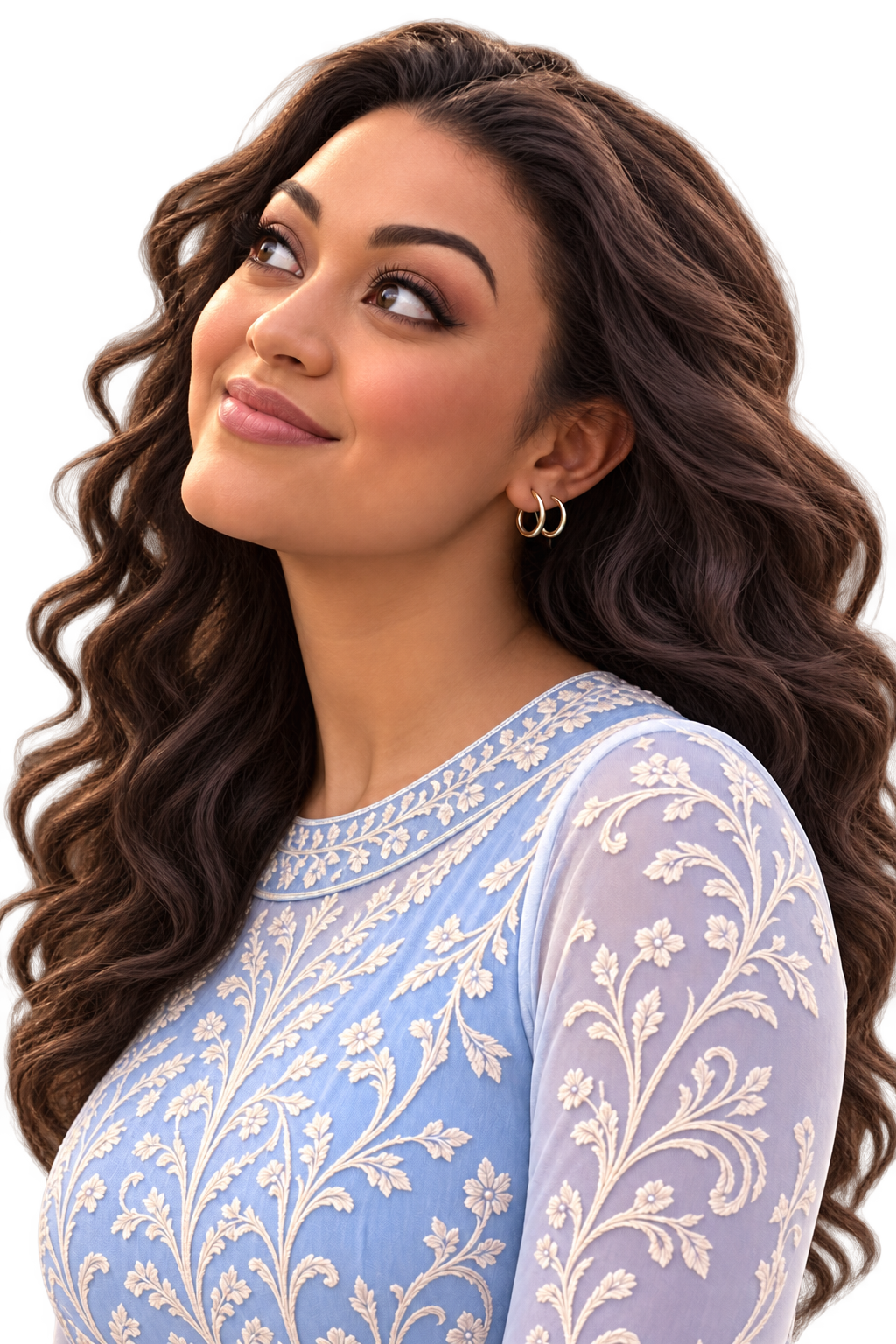Personagem de Ana olhando para cima, com um sorriso suave.